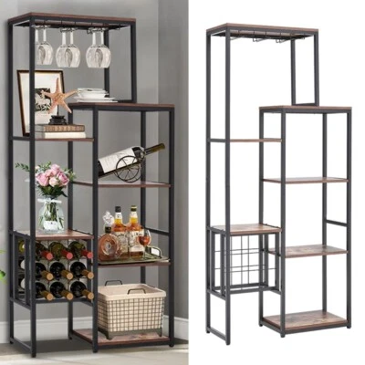 Wooden Home Bar Cabinet 9 Bottles Wine Racks Wine Drinks Cabinet with Glass Rack - Image 1 of 4