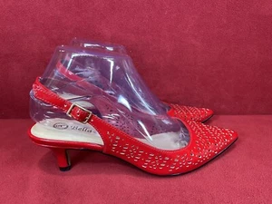 Bella Vita Scarlett Sling Back Pumps Kitten Heel Red Leather 6M - Picture 1 of 11