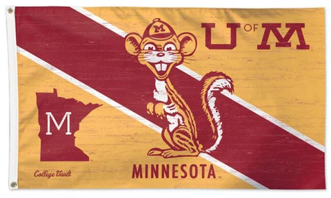 MINNESOTA GOLDEN GOPHERS 1950s-Style College Vault NCAA Team 3'x5' DELUXE FLAG Cover