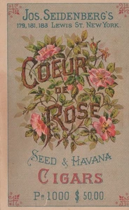 1890s Advertising Trade Card Jos. Seidenberg's Coeur de Rose Havana Cigars NY - Picture 1 of 2
