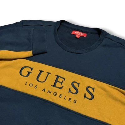 Guess Los Angeles Sweater Womens Large Long Sleeve Embroidery Logo Colorblock - Image 1 of 4