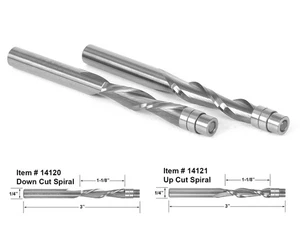 2 Bit Flush Trim Solid Carbide Spiral Router Bit Set - 1/4" Shank - Yonico 14220 - Picture 1 of 1