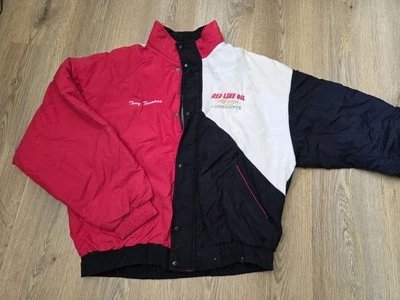 Swingster Red Line Oil Lubricants Race Style Puffy Jacket Vtg 90s Tony Formosa  - Image 1 of 4