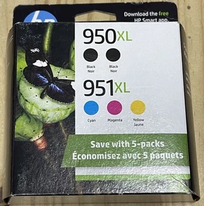 5-PACK HP GENUINE 950XL Black & 951XL Color Ink OFFICEJET F6V12FN 140Exp 05/2025 - Afbeelding 1 van 8