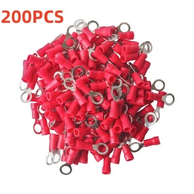 200 22-18 Ga AWG Gauge #10 Car Power Wire Ring Terminals Connectors Crimp Red US - Image 1 of 4