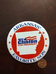 Bill Clinton Large 1996 Arkansas' Favorite Son For President campaign pin button - Picture 1 of 3