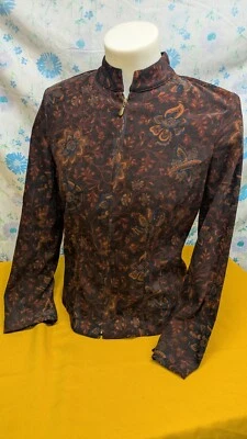 ELEMENTZ Brown Paisley Stretch Long Sleeve Jacket Or Shirt Size Medium Zip Front - Image 1 of 4