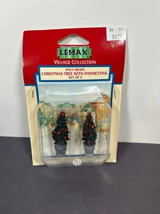 Lemax CHRISTMAS TREE WITH POINSETTIAS SET OF 2 Poly-Resin Figurine 1998 84269 - Picture 1 of 5
