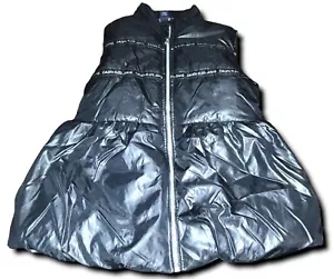 CALVIN KLEIN Girl's Puffer Vest Dress Winter Black Stripe Zip Youth Size 6 - Picture 1 of 5