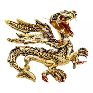 Dragon Brooch Pin Copper Ornate 2-Dimensional Spain Handcrafted Vintage Large - Picture 1 of 14