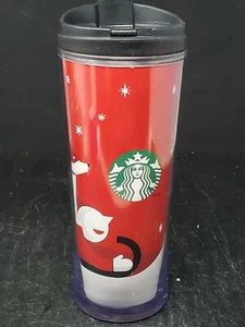 Starbucks Coffee 16 oz Tumbler Tall Red Dog w/Sled Christmas Holiday 2009 w/Lid - Picture 1 of 10
