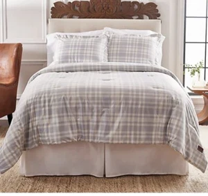 Peace Love World Thick Velvety Soft Comforter Set Grey Harrison Plaid King 3pc - Picture 1 of 9
