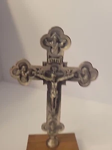 Tertium Millennium Cross Crucifix Christianity on a Wooden Base 5.75" Tall - Picture 1 of 3