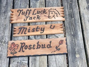 Horse Stall Sign Name Plate Farmhouse Decor Vintage Tuff Luck Jack Misty Rosebud - Picture 1 of 17
