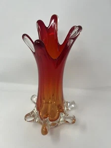 1980s Modernist Red Submerged Murano Glass Tall Vase By Seguso - Picture 1 of 24