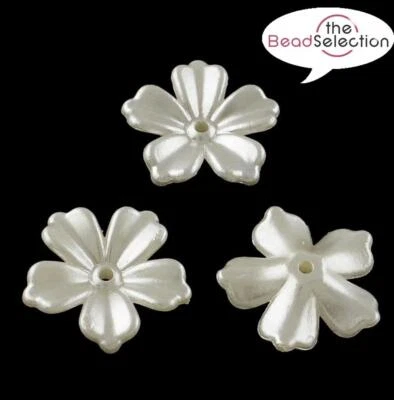 20 OPAQUE IVORY PEARL PETAL FLOWER BEADS LUCITE ACRYLIC 20mm WEDDING LUC70 - Image 1 of 3