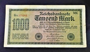 VINTAGE GERMANY 1000 TAUSEND MARK 1922 - WEIMAR REPUBLIC ERA - REICHS BANK NOTE