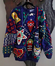 Signatures Northern Isles Hand Knit Christmas Sweater XL Heart Bird Bell Star