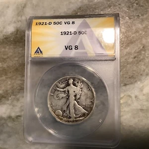 1921-D Silver Walking Liberty Half Dollar VG8 - Picture 1 of 2
