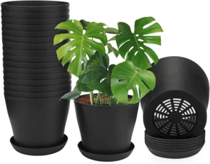 4 Inch 16 Pack Plastic Planter Multiple Drainage Holes and Tray,Black Flower Pot - Picture 1 of 7