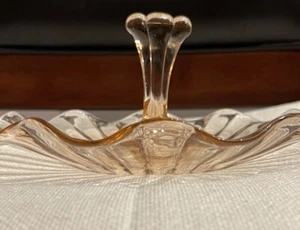 Jeannette Pink Iris & Herringbone Depression Glass Handled Tray 7.5” Vintage - Picture 1 of 8