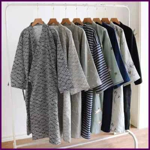 Nachtwäsche V-Ausschnitt Herren Kimono Bademantel Langarm dünner Kimono Schlafanzug locker - Bild 1 von 25
