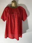 Womens Next Uk 14 Bright Red Short Sleeve Embroidered Lace Front Casual T-Shirt