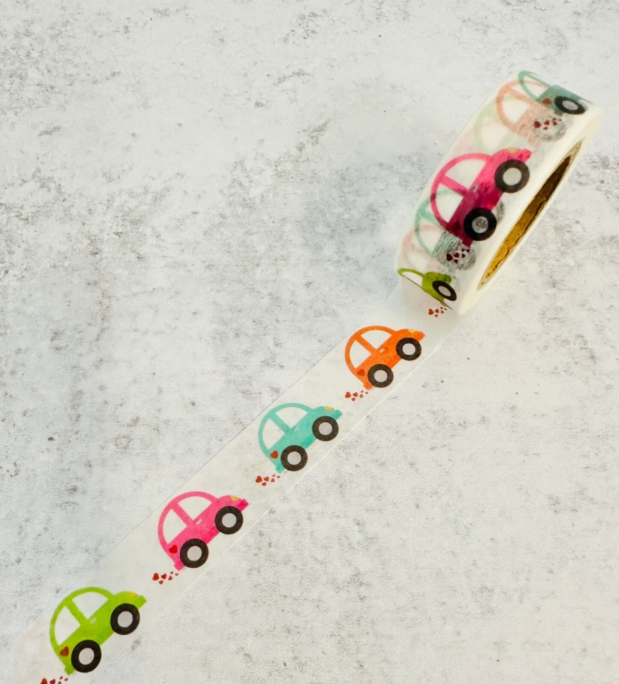 Love Bug Rainbow Buggy Cars Washi Tape Papercraft Planner Suprimento Artesanato Festa - Imagem 1 de 1