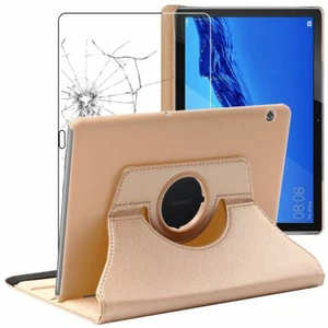 Coque + VERRE Trempé Huawei MediaPad T5 10.1 Etui Rotatif 360 PU Cuir, Or / Doré - Photo 1 sur 5
