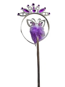NEW Purple butterfly wand feather tiara set childrens party fancy dress costume - Picture 1 of 1