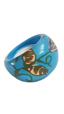 Anillo grueso flor tulipán P Q 56-58 mm AZUL vintage LUCITE resina cúpula 1 joyería Foto 1 de 3