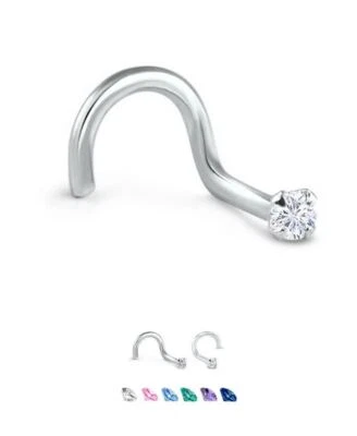 Tornillo de anillo de nariz de plata de ley 925 punta de 1,5 mm circonita cúbica calibre 22 22G Foto 1 de 2