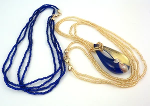 Collar de cristal de Murano 925 plata 2 collar con colgante y cadenas oro y azul 50 cm - Imagen 1 de 5