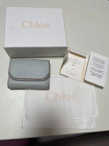 Chloe Easy Leather Airy gray Trifold wallet Calf leather Cotton H 3.1 in W 4.3in - Picture 1 of 7