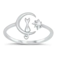 925 Sterling Silver Cat on the Moon Fashion Ring New Size 4-10
