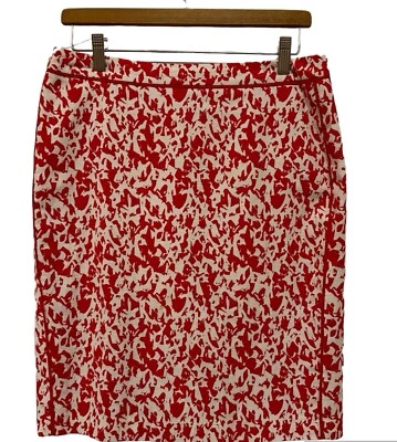 Halogen Women's Sz 10P Red White Printed Pencil Straight Knee Length Lined Skirt - Image 1 of 4