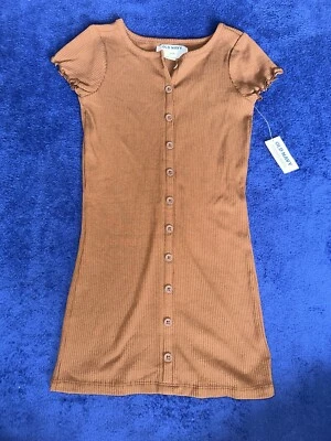 New Old Navy Girls Brown Button Tshirt Ruffle Sleeve Dress Size XS 5 NWT - Image 1 of 3