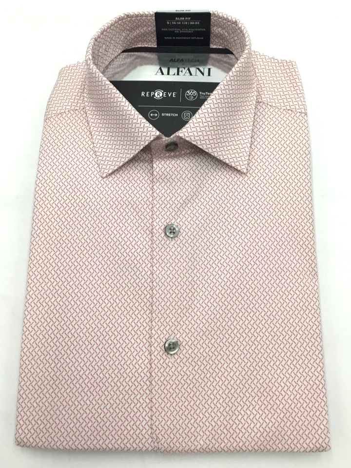 Alfani Slim Fit Long Sleeves Dress Shirt, White Pink, S(14-14.5 32-33) - Image 1 of 1