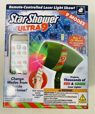 Star Shower Ultra 9 Christmas Laser Projector Red Green W/ Remote Light Show NEW - Image 1 of 4