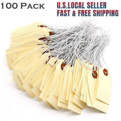 BONISON 100 Pack Manila Shipping Tags with Elastic Rubber Bands Double Layer Reinforced