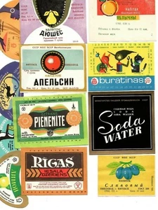 12 Authentic Soviet Soft Drinks Lemonade Bottle Labels Soviet Lithuania Russia - Picture 1 of 1