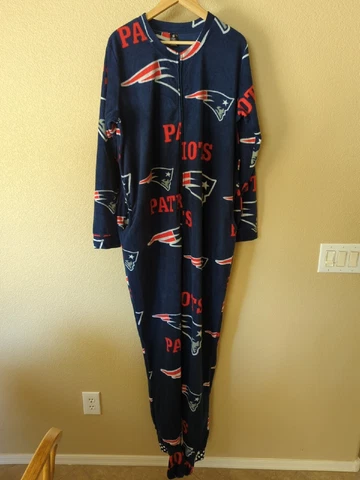 NFL New England Patriots Front Full Zip Footie Pajamas w/ Pockets XL Cover