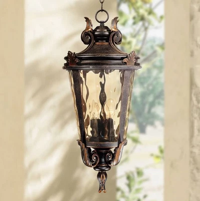 Luminária suspensa vintage para área externa Casa Marseille bronze pergaminho 26 1/4" úmida - Imagem 1 de 4