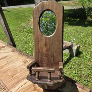 Vintage Eichenholz Geländer Regal - gerahmter Spiegel Wand Windlicht Lampe Landhaus rustikal - Bild 1 von 13