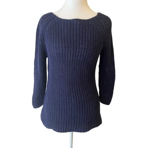 Vintage Lauren Jeans Co U-Boot-Ausschnitt Pullover Damen S offen Strick marine lang adrett 90er Y2K - Bild 1 von 12