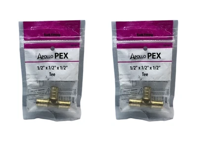 2x Apollo PEX Crimp Tee 1/2" x 1/2" x 1/2" Brass Barb Fitting Plumbing - Image 1 of 4