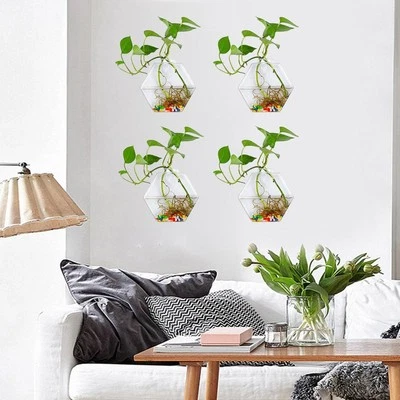 4Pack Clear Glass Vase Wall Hanging Terrarium Container Wall Accessories - Image 1 of 4