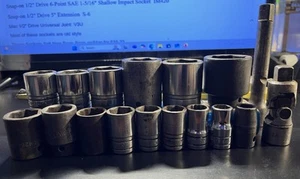 17 Snap-on/Mac 1/2" Dr. Shallow Sockets 7/16, 1/2 9/16", 5/8, 11/16, 3/4, 13/16 - Picture 1 of 3