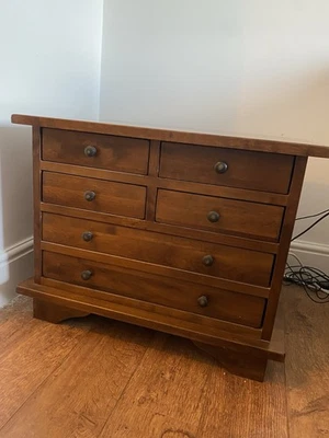 Laura Ashley Garrat 6 Drawer Side Table Lamp Table Dark Chestnut Wood - Image 1 of 3