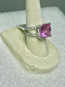 🩷 Größe 6 Rosa Sterling Silber Glitzer Ring | Gestempelt 925 | Damen Mode Ring - Bild 1 von 11